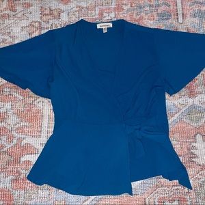 Tie front turquoise blue blouse